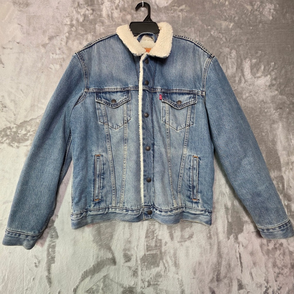 Levis Mens Sherpa Lined Denim Trucker Jacket Medium Wash Blue Size M 16365-0044